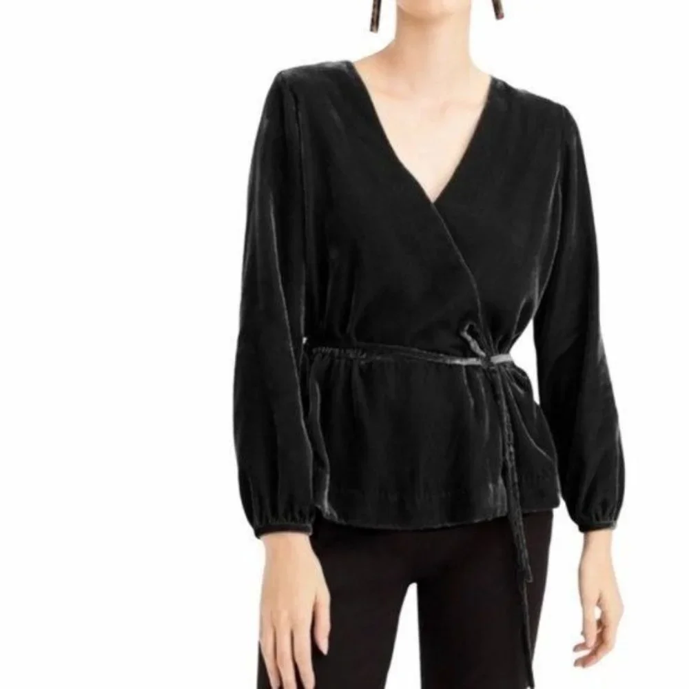 J Crew Faux Wrap Top Drapey Ultra Lush Velvet in Black Size 2 NWT